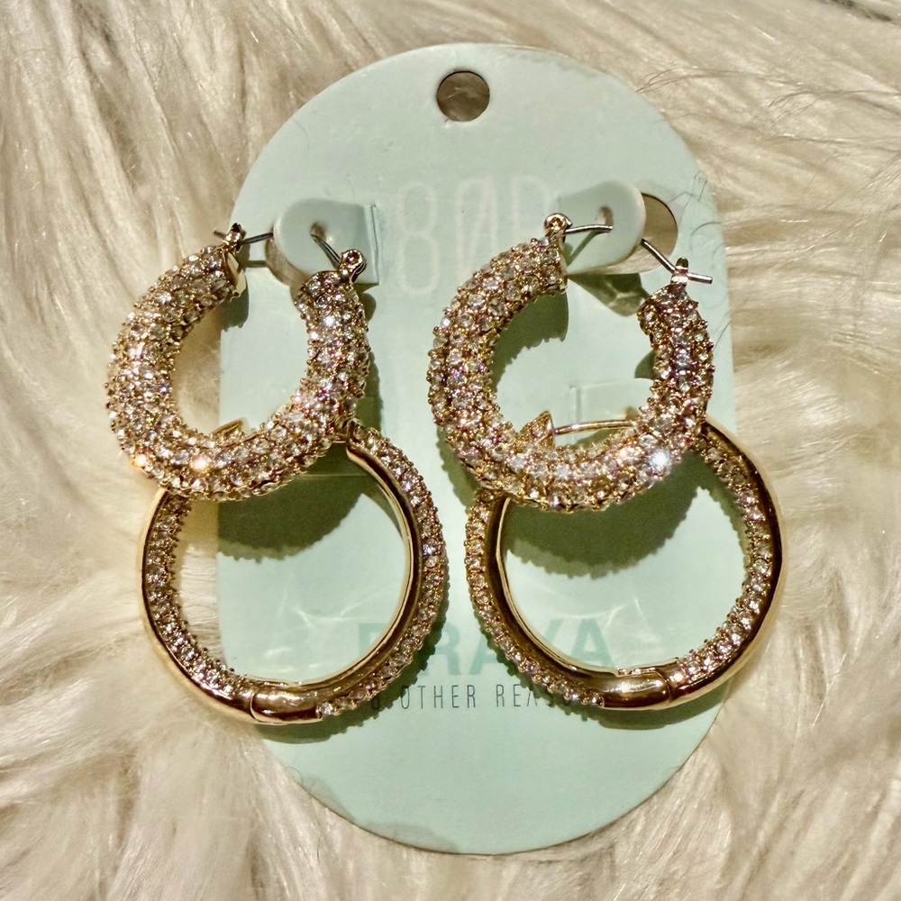 2 pairs of Gold Crystal Hoop Earrings